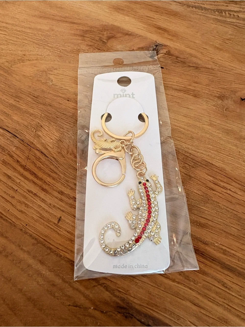 Rhinestone Lizard Keychain Charm - Gold with Colored Rhinestones